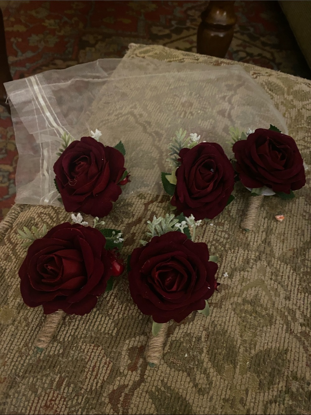Elegant Burgundy Rose Boutonniere Set - Women Accessories